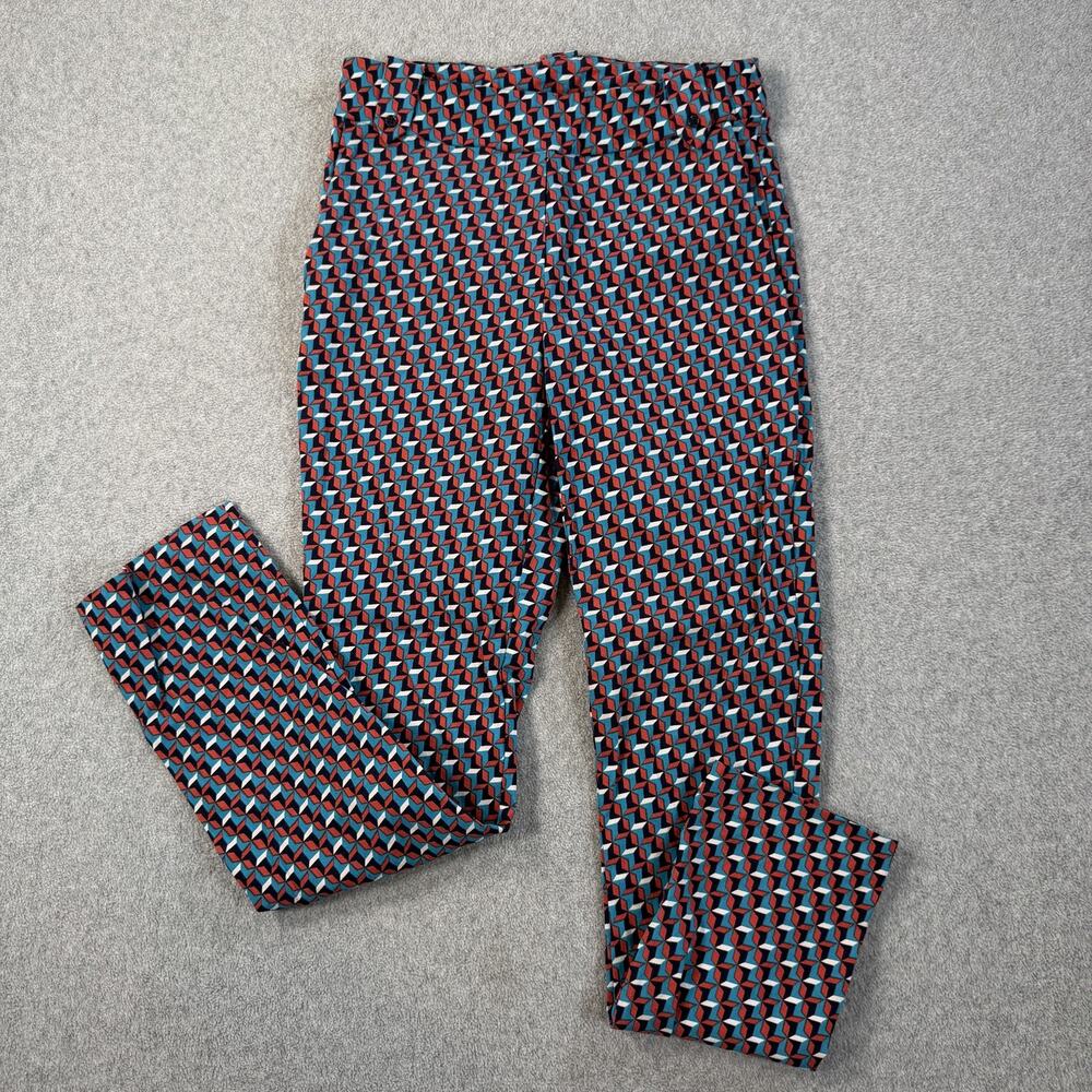 Jules & Leopold Women's XS Geometric Print Stretch Pull-On Pants Red Blue Retro